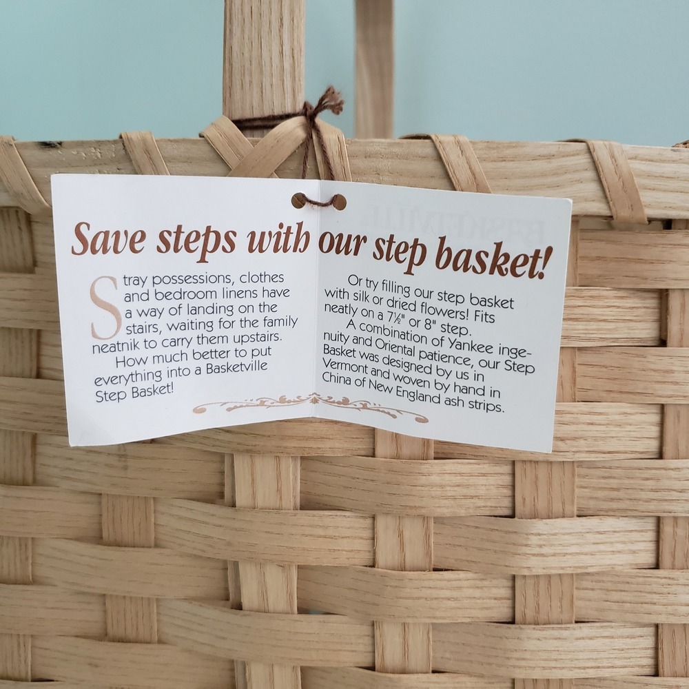Vintage Basketville 23" Large Stairs Basket Natural Woven Ash Wood Stair Rustic - Picture 3 of 12